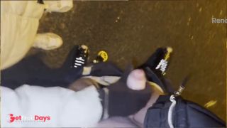 hot HANDJOB with FABRIC GLOVES  CUM on the ASPHALT-8