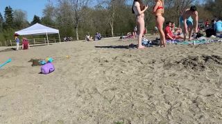 Group of thick teenage friends in thong bikinis-0