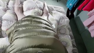 Down Jacket Humping Step Sister Bed and Puffy Comforter. Cumming on Shiny Down Jacket. Short Version.-2