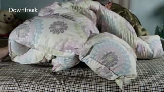 Down Jacket Humping Step Sister Bed and Puffy Comforter. Cumming on Shiny Down Jacket. Short Version.-3