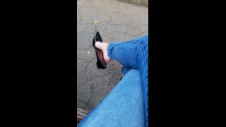 lolitafeet  Outdoor dangling - Black flats - 6 min,  on feet porn -1