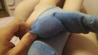 Footjobsockjob from a Sexy College Girl  Cum inside Sock -9