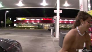 Brunette Fills Her Car Up At The Gas Station Topless, For Everyone To See-0