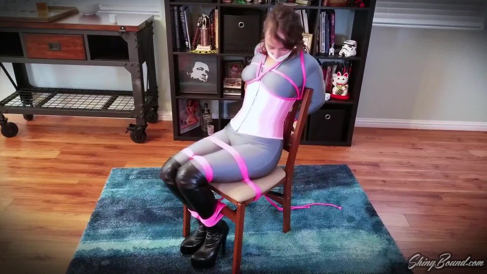 xxx clip 16 wild bdsm Shiny Bound – Karly Salinas- Robber Chairtied and Tapegagged, mouth stuffing on femdom porn