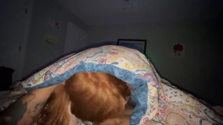 Sexy redhead girlfriend sucking dick under cover while watching TV - Amateur-9