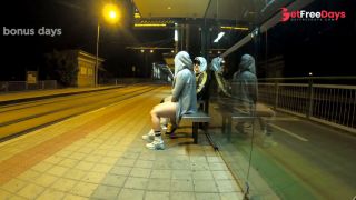 Quick risky sex at bus-stop with squirt orgasm and cum in mouth Dada Deville-2