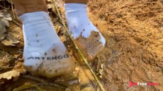 Do you like mud I do , Hot Blonde Milf plays in public with her socks in the mud-4