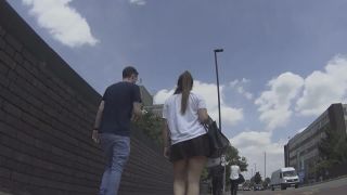 Upskirt of teen walking with  boyfriend-3