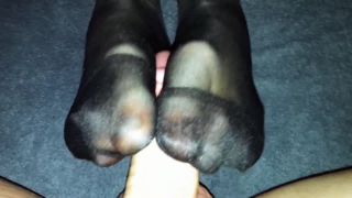 Amateur Footjob #23 Nylon Stocking, Soles Fuck, Handjob Cum on Feet -2