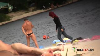 xxx clip 35 Exhibitionist Wife Teasing Nude Plage Voyeurs Next To Hubby! 3 on webcam -6