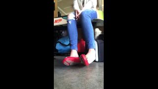 Apantyhoseobsessions - shoe play lovers this one for you min of shoe play in these red mk flats wearing she 09-11-2018-1