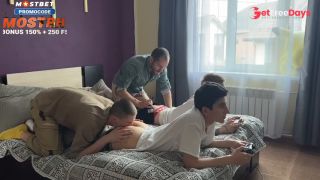 Stepfather and Stepson Fuck Cute Friends while They Play Console-3