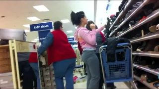 Teenage chick bends down to try  shoes-4