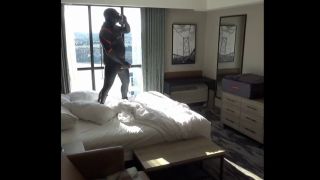 Solo Male double cocked orca jerks off and cums into used condom at hotel window-8