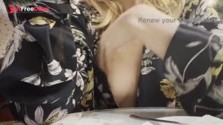 Sexy blond wife flashing pierced nipples in a caffe around people public-1