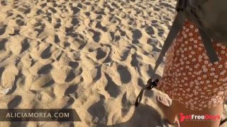 Public flashing German blonde girl strips at the beach and shows off everything-2