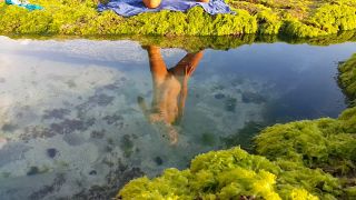 My Wife SexyDreamsNAKED YOGA Stretching at Ocean shore # Reflection at Sun Set-3