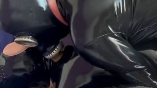 LATEX - Fucking in a latex vagina mask and gas mask.-7
