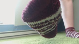 xxx clip 6 foot fetish rule 34 Fluffy Red Striped Socks, femdom on feet porn-0