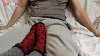 Sockjob in Over Socks with feet balls massage. He edges and cums on socks-0