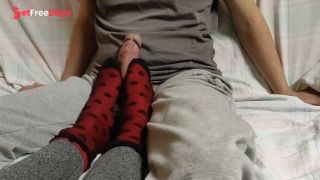 Sockjob in Over Socks with feet balls massage. He edges and cums on socks-2