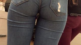 Torn jeans give teen girl wedgie and hint of cameltoe Teen!-1