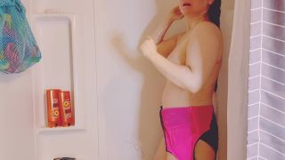 M@nyV1ds - CaityFoxx - Black and Pink Swimsuit Strip-7