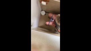 blonde glasses girl in the toilet. hidden cam-4