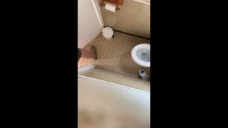 blonde glasses girl in the toilet. hidden cam-9