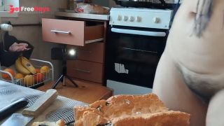 Hairy brunette pussy, big tits, sensual hairy woman in the kitchen. Sexy MILF, hairy pussy-5