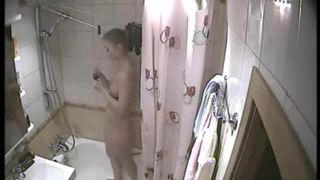 Blonde teen in the shower. hidden cam-9