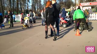 White bitch in short skirt on high heels caught on hidden cra with boy ...-0