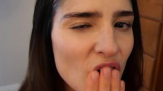 PH Ava AlexSexy brunette gets massive facial  hair cum shot, combs in & rubs on face-9