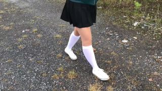 New Fantazy Schoolgirl in white knee socks and white shoes show under skirt feet-8