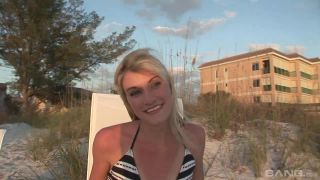 Blonde amateur college party chick flashes tits and shaved gash on beach Public!-2