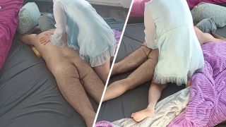 Hermina - Sensual massage of a hot couple with oil on the body. Foreplay in the bedroom with an amateur couple-2