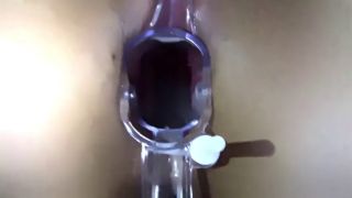 Amateur Spreading my pussy open with a speculum and filling it with fake cum until its full-2