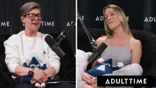 Lesbian ADULT TIME - Busty Lesbians Octavia Red and Kenna James CAUGHT EATING PUSSY On Podcast Set FULL SCENE-3