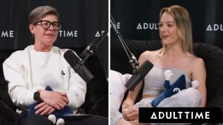 Lesbian ADULT TIME - Busty Lesbians Octavia Red and Kenna James CAUGHT EATING PUSSY On Podcast Set FULL SCENE-4