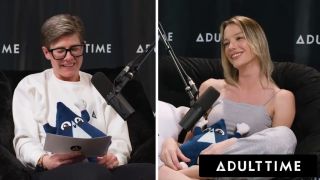 Lesbian ADULT TIME - Busty Lesbians Octavia Red and Kenna James CAUGHT EATING PUSSY On Podcast Set FULL SCENE-9