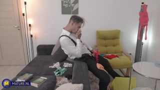 Sharon Amore - Toyboy student gets caught by his 77 year old anal loving granny landlord Sharon Amore jerking off - Big Tits-1