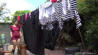 Mona - Lovely hangs laundry and gives interview - Upskirt-0