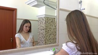 xxx video 39 Mirror play turns hairy girl Gretta on, lesbian nylon fetish on masturbation porn -0