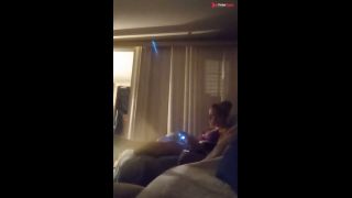 Nasty roommate masturbating to pretty busty girl in bra and panties while she is playing video games-0