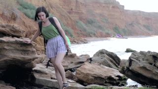 Ole Nina masturbates outdoors on the ocean rocks Hairy!-0