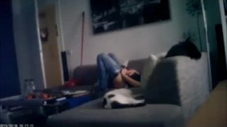 Horny girl masturbating till orgasm on the couch. hidden cam-0
