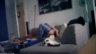 Horny girl masturbating till orgasm on the couch. hidden cam-1