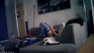 Horny girl masturbating till orgasm on the couch. hidden cam-3