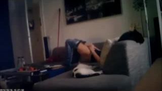 Horny girl masturbating till orgasm on the couch. hidden cam-8