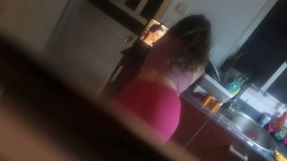 Spying horny girlfriend fingering pussy and ass while wathing porn in the kitchen - Masturbation-0